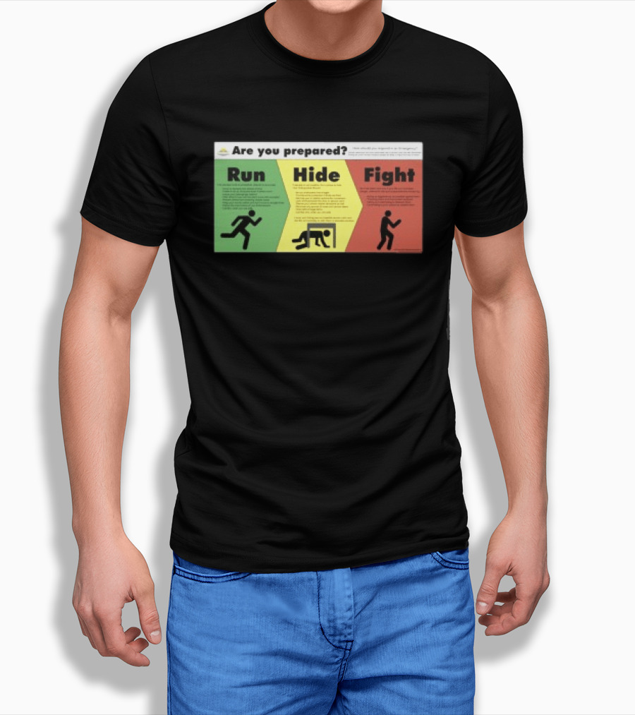 Grimykids Store Survival Guide Run Hide Fight Are You Prepared Emergency Strategy T-Shirt