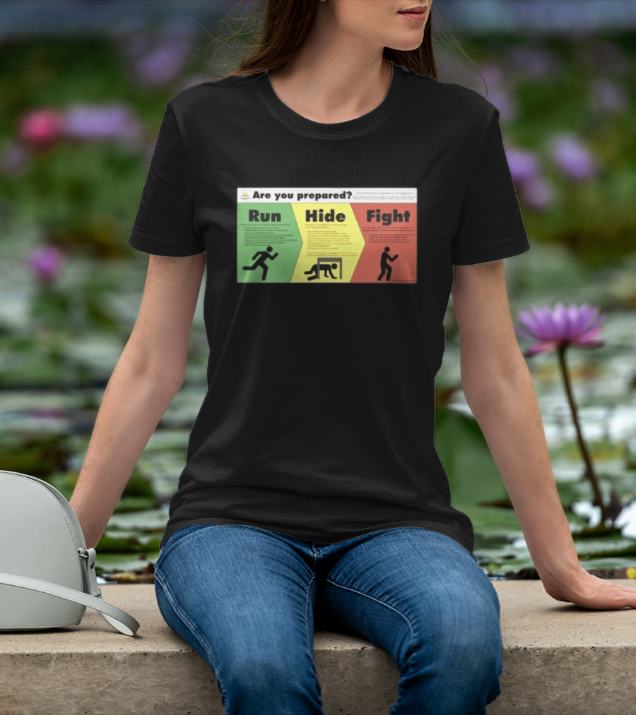 Grimykids Store Survival Guide Run Hide Fight Are You Prepared Emergency Strategy T-Shirt