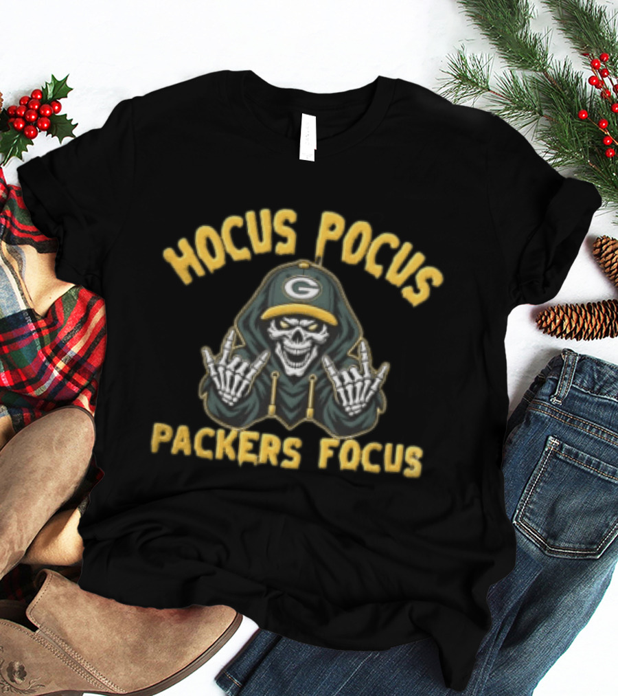 Hocus Pocus Packers Focus Skull Green Bay Packers Fan Gear T-Shirt
