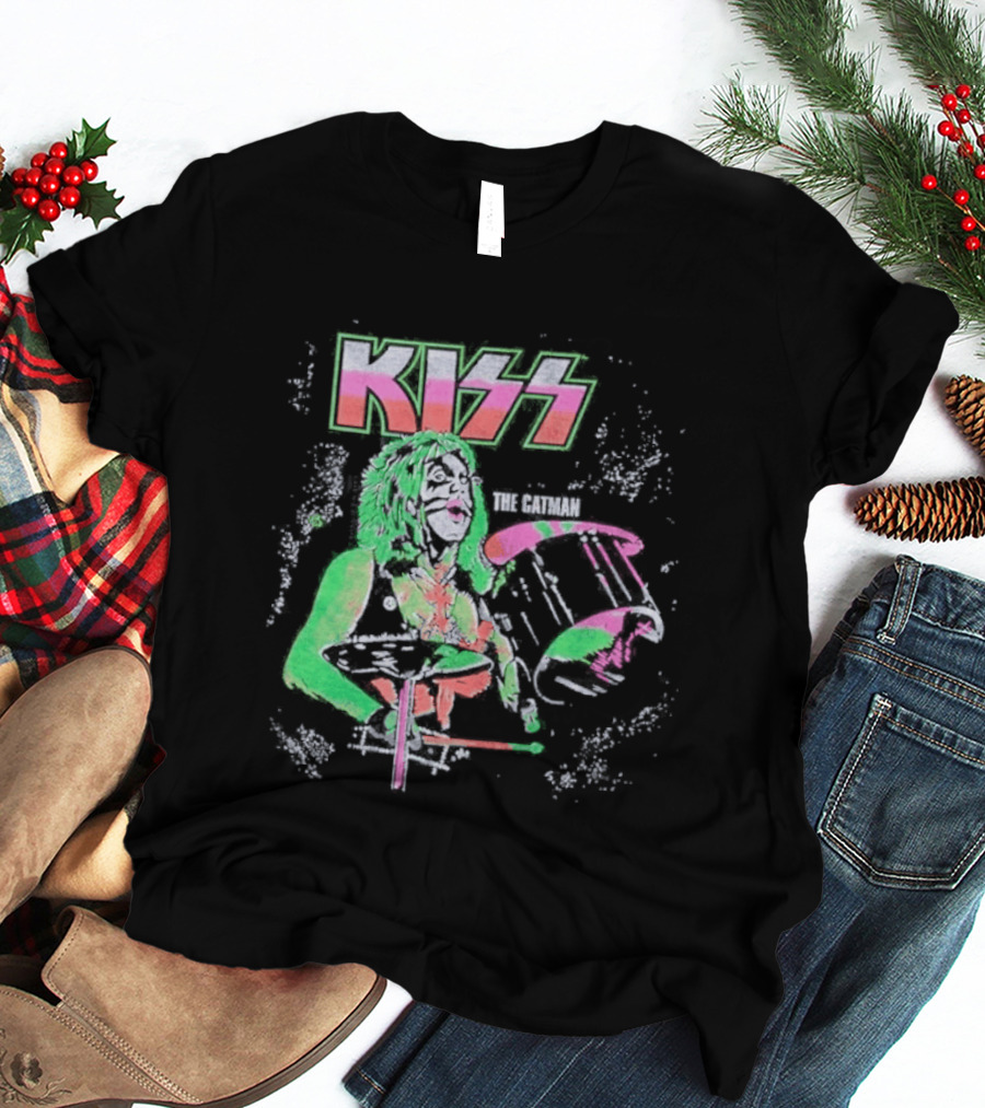 Kiss The Catman 80s Neon Rock Band T-Shirt