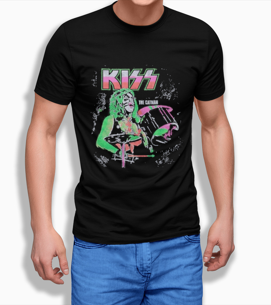 Kiss The Catman 80s Neon Rock Band T-Shirt
