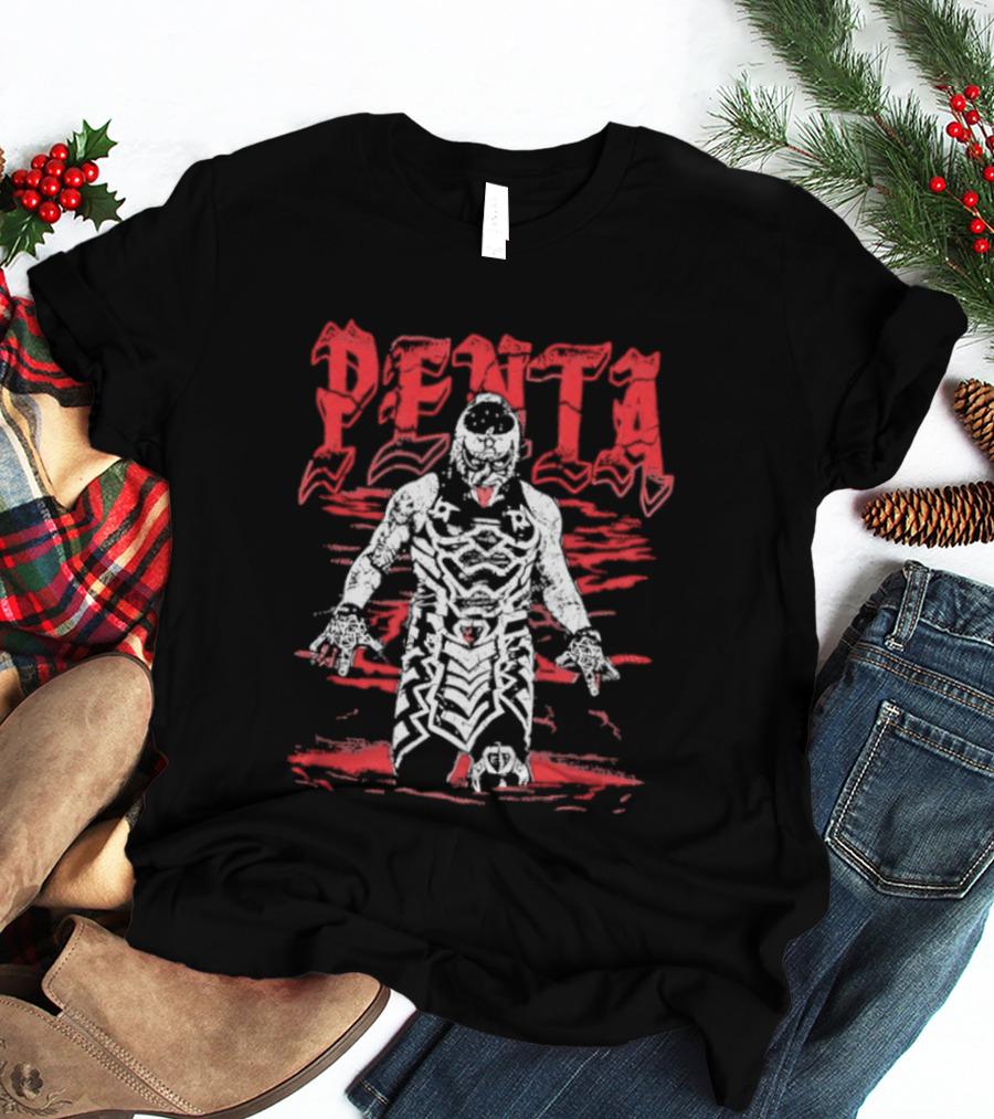 Penta El Zero Miedo Masked Luchador Red Text Wrestling T-Shirt