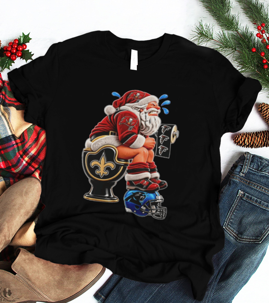 Santa Claus NFL Teams Buccaneers Falcons Saints Panthers Humorous Clash T-Shirt
