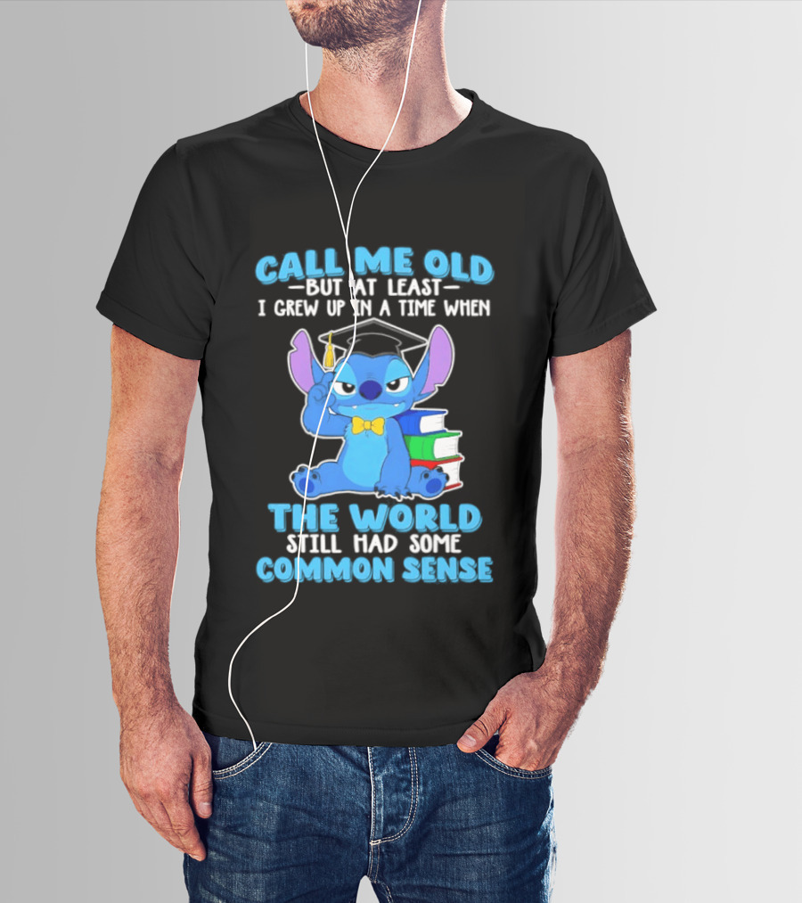 Call Me Old But At Least I Grew Up In A Time When The World Still Had Some Common Sense Stitch With Books And Bowtie T-Shirt