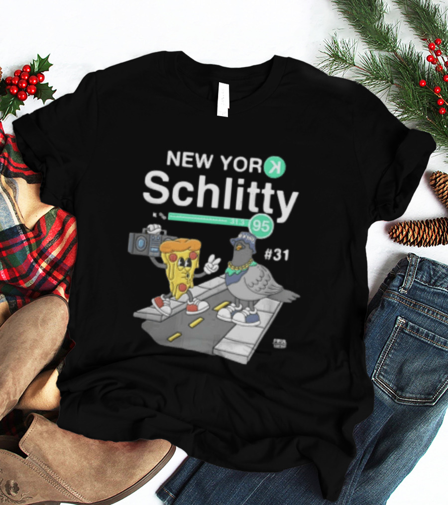 New York Schlitty Pizza Slice Pigeon Boombox Street 831 31395 T-Shirt
