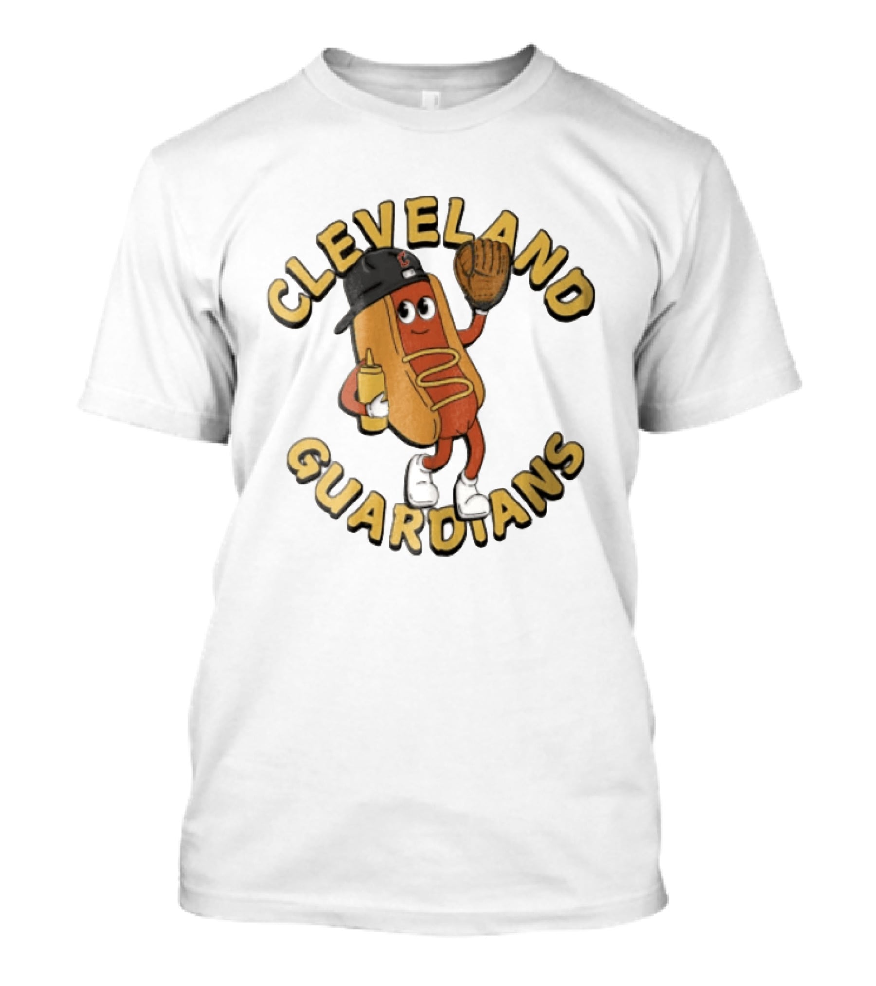Cleveland Guardians Hot Dog Baseball Mascot Mustard Glove T-Shirt