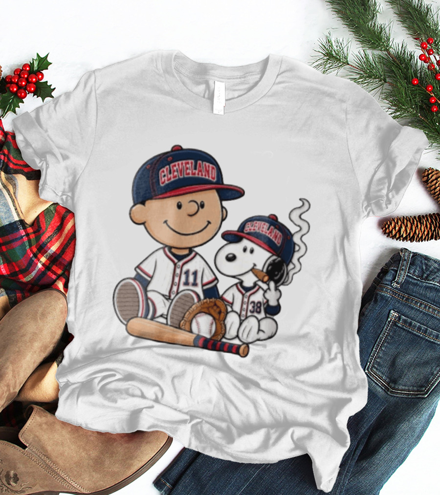 Cleveland Baseball Cartoon Boy And Dog In Uniforms T-Shirt