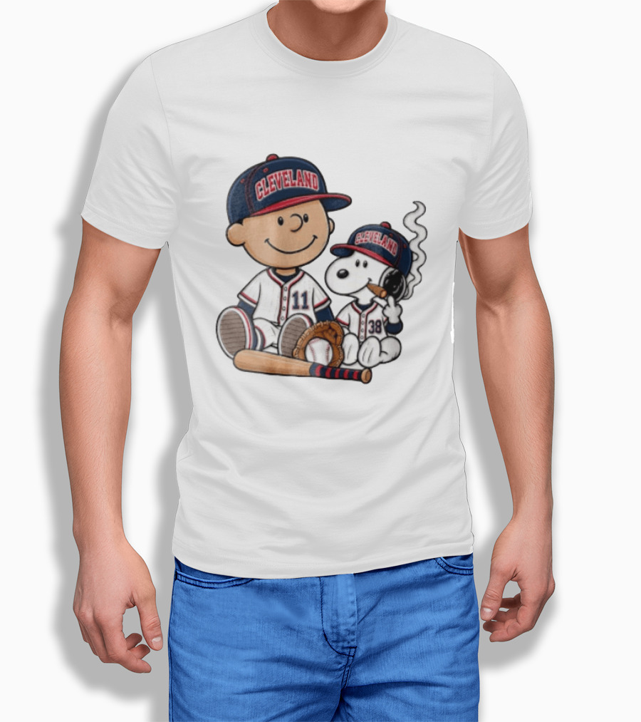 Cleveland Baseball Cartoon Boy And Dog In Uniforms T-Shirt