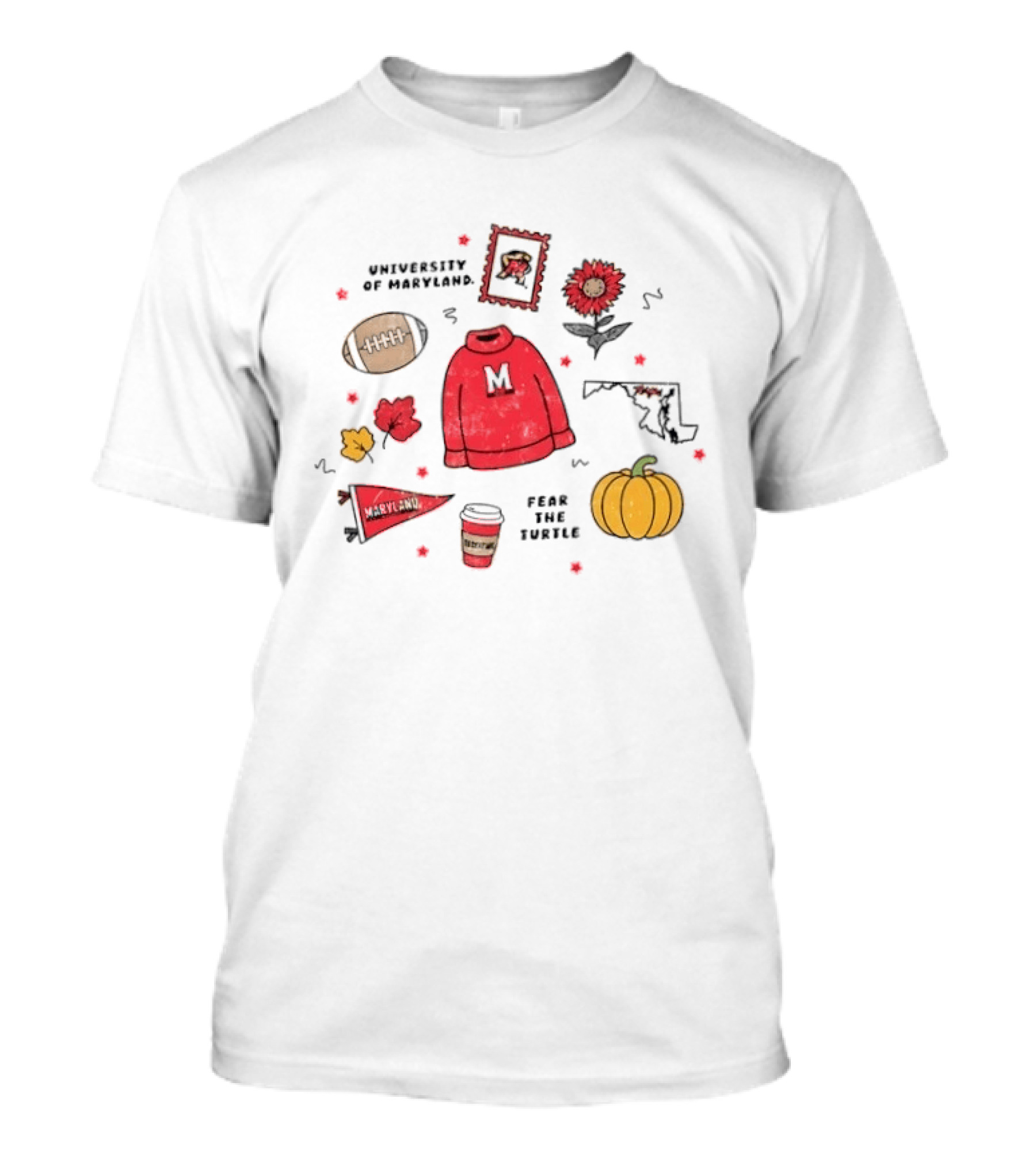 University Of Maryland Fear The Turtle Fall Sweater Football Pumpkin Map Floral Leaves T-Shirt