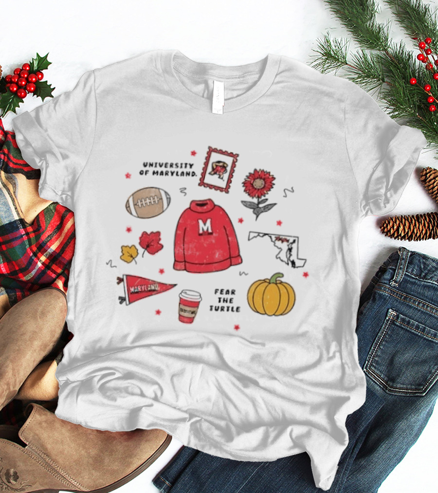 University Of Maryland Fear The Turtle Fall Sweater Football Pumpkin Map Floral Leaves T-Shirt