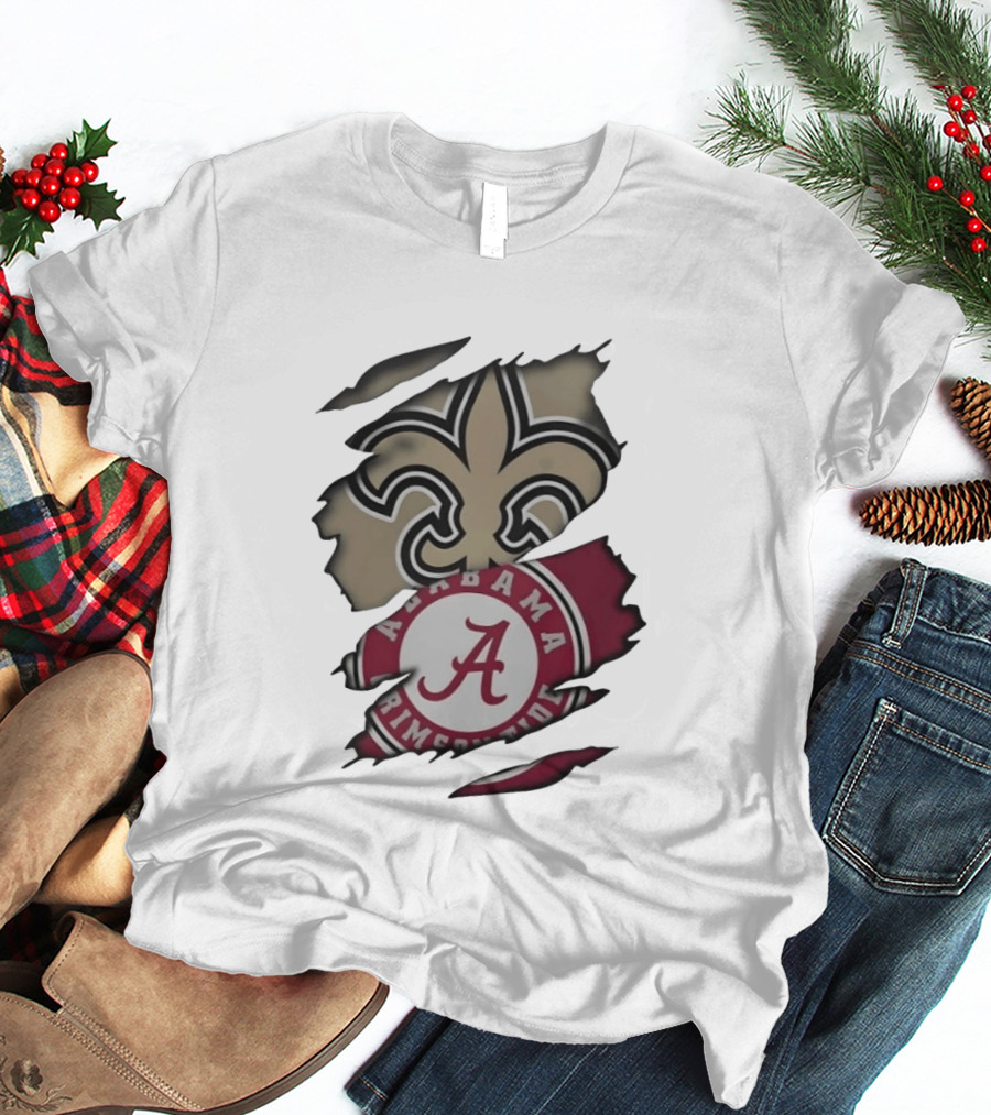 New Orleans Saints Alabama Crimson Tide Fleur De Lis Ripped T-Shirt
