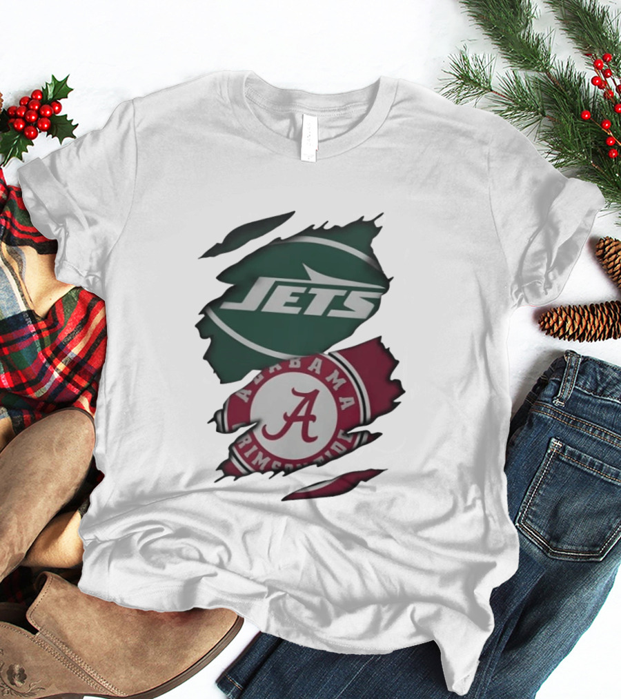 New York Jets Alabama Crimson Tide Ripped Fan Gear T-Shirt