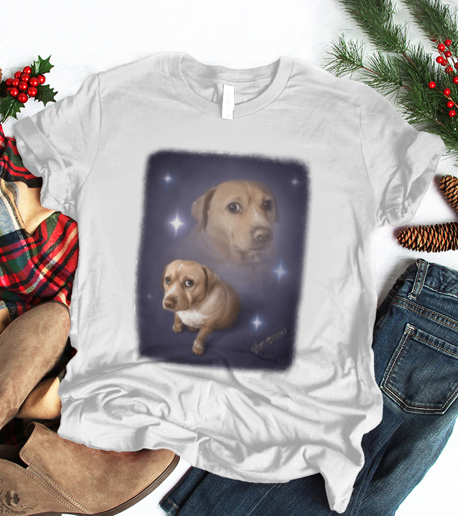 Olanmeows Cashew Sparkle Puppy And Cosmic Stars T-Shirt