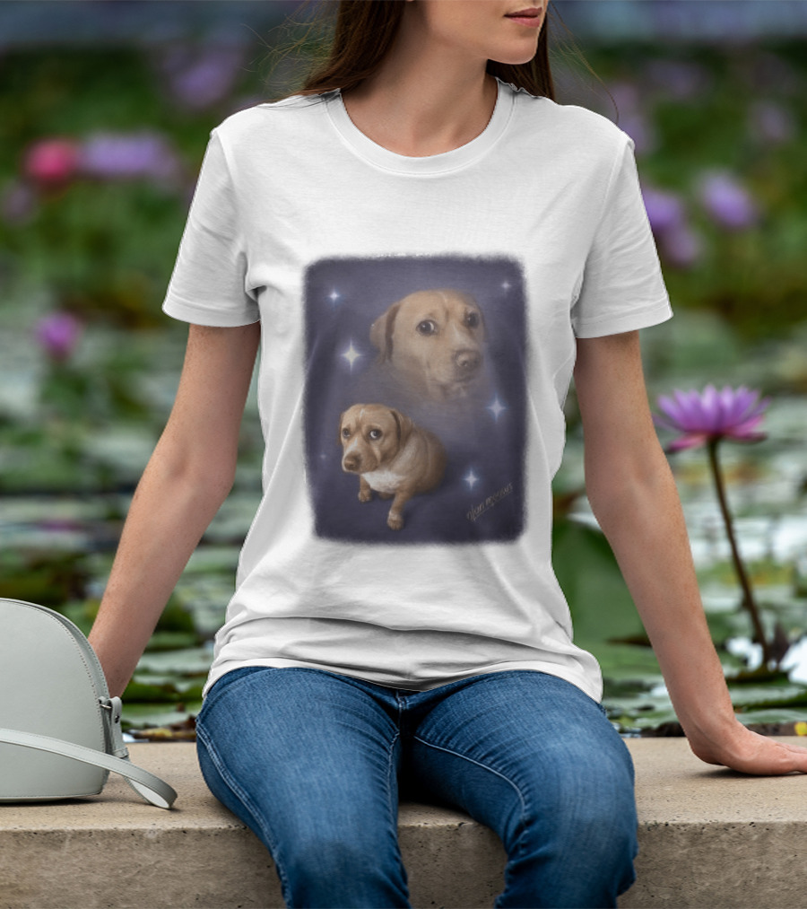 Olanmeows Cashew Sparkle Puppy And Cosmic Stars T-Shirt