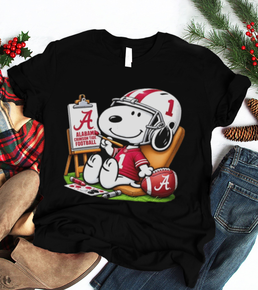 Alabama Crimson Tide Football Snoopy Painting Easel Brush Helmet Number One T-Shirt