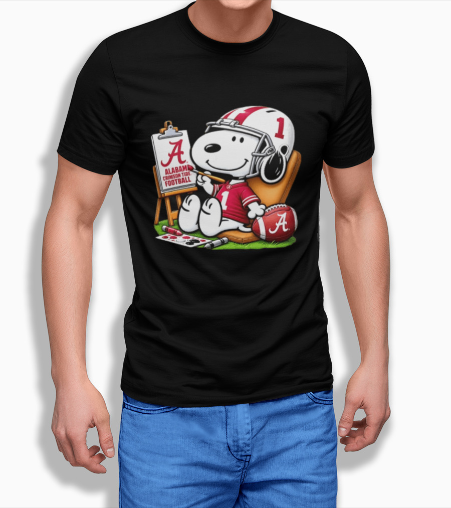 Alabama Crimson Tide Football Snoopy Painting Easel Brush Helmet Number One T-Shirt