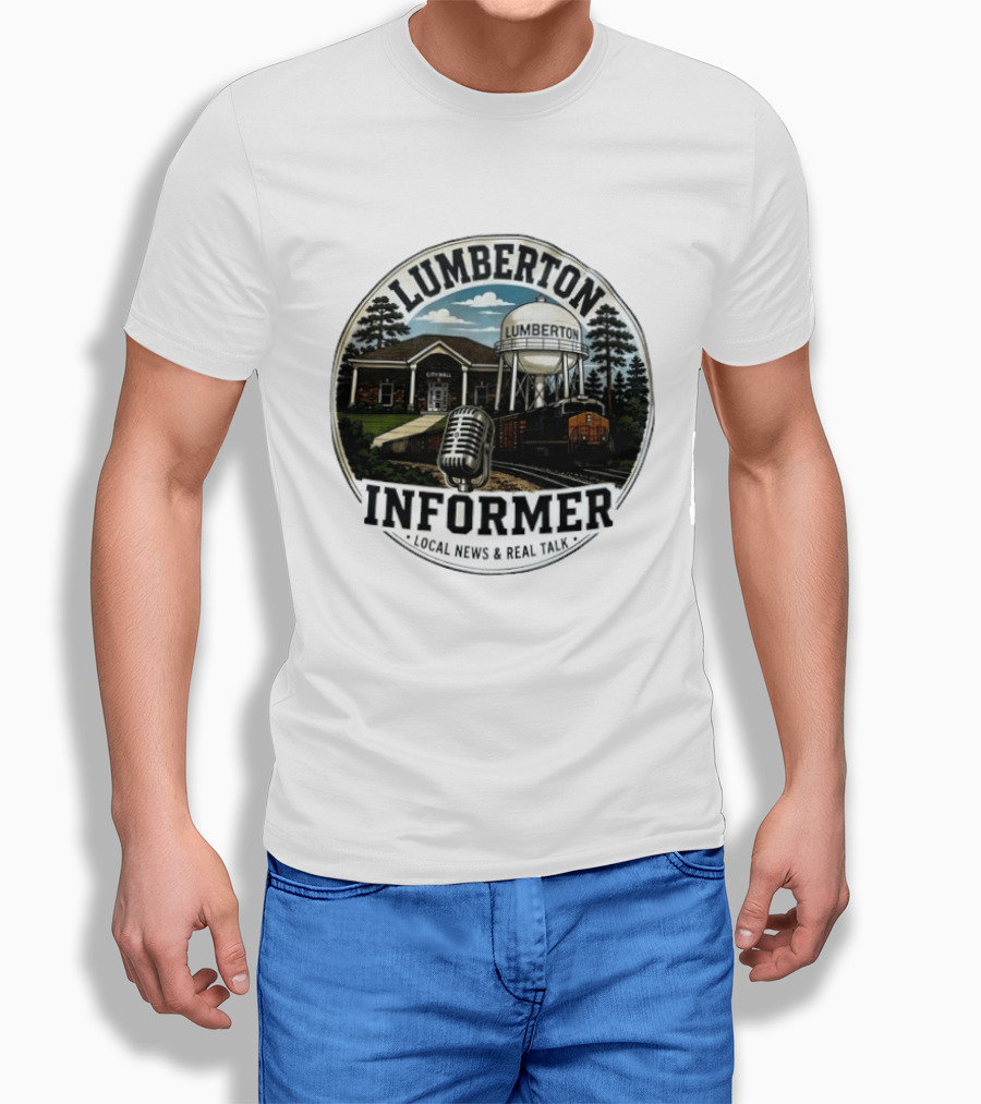 Lumberton Informer Local News Real Talk City Hall Microphone Train Tower Scenery T-Shirt