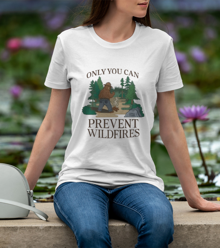 Smokey Bear Only You Can Prevent Wildfires Scenic Forest Scene T-Shirt