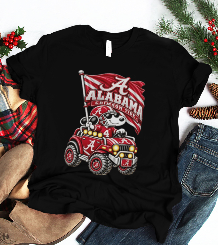 Alabama Crimson Tide NCAA Football Snoopy Driving Offroad Vehicle T-Shirt