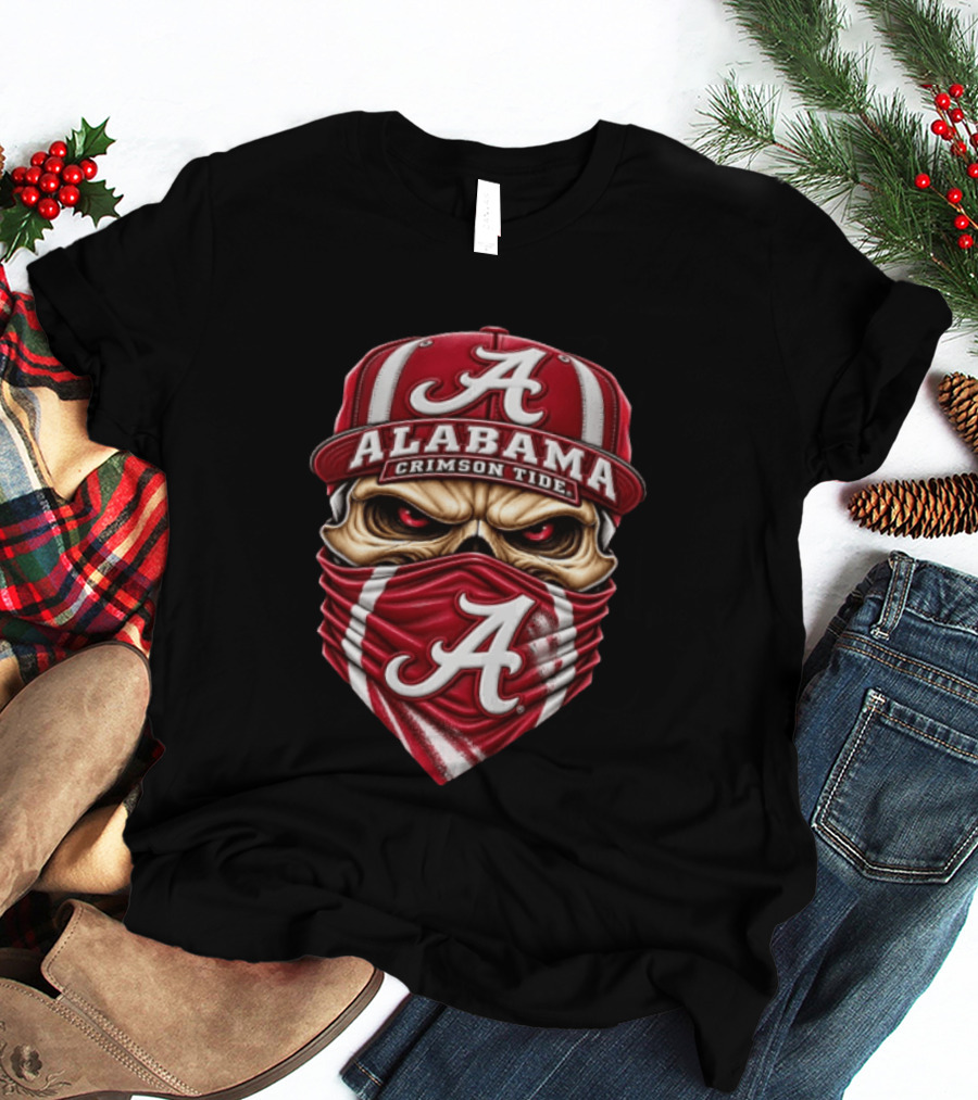 Alabama Crimson Tide Skull With Cap And Bandana Red Eyes T-Shirt