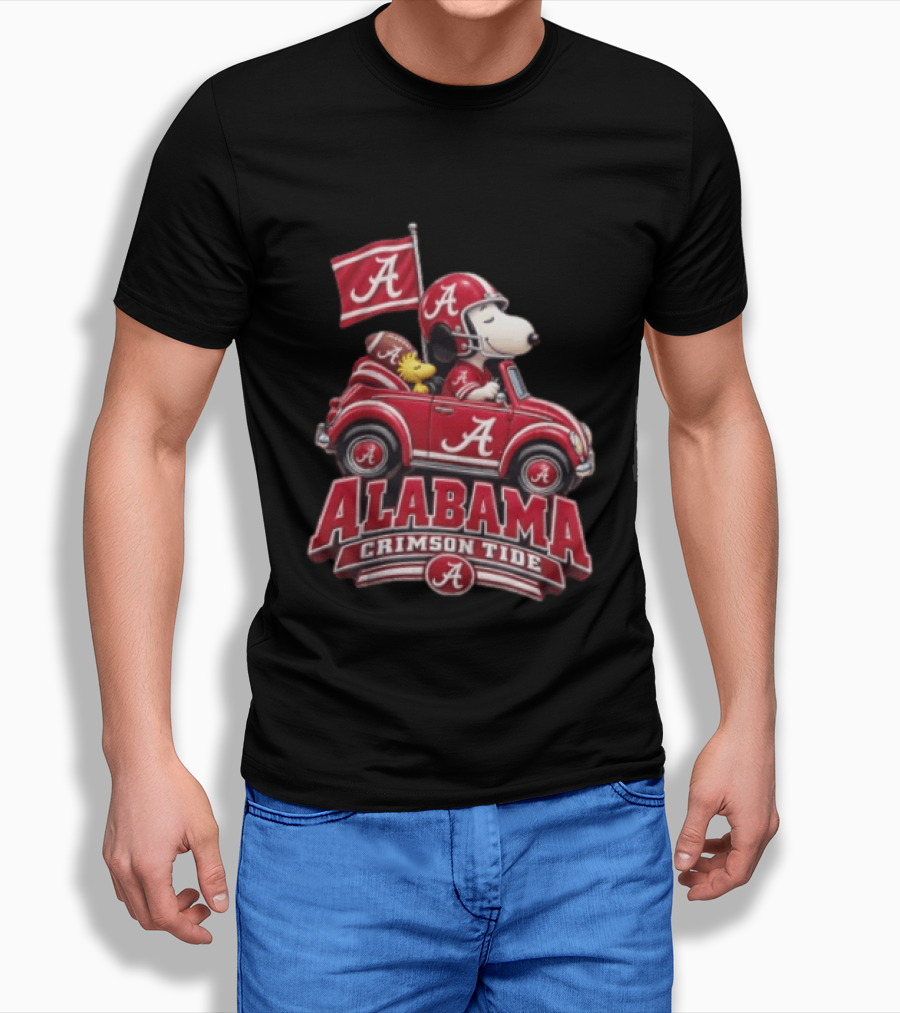 Alabama Crimson Tide Snoopy And Woodstock Driving Red Car T-Shirt