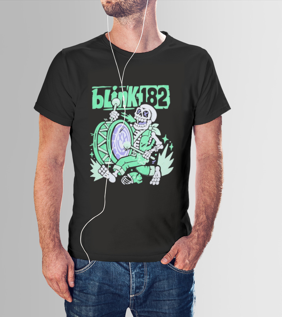 Blink 182 Skeleton Drum Art With Playful Percussion T-Shirt