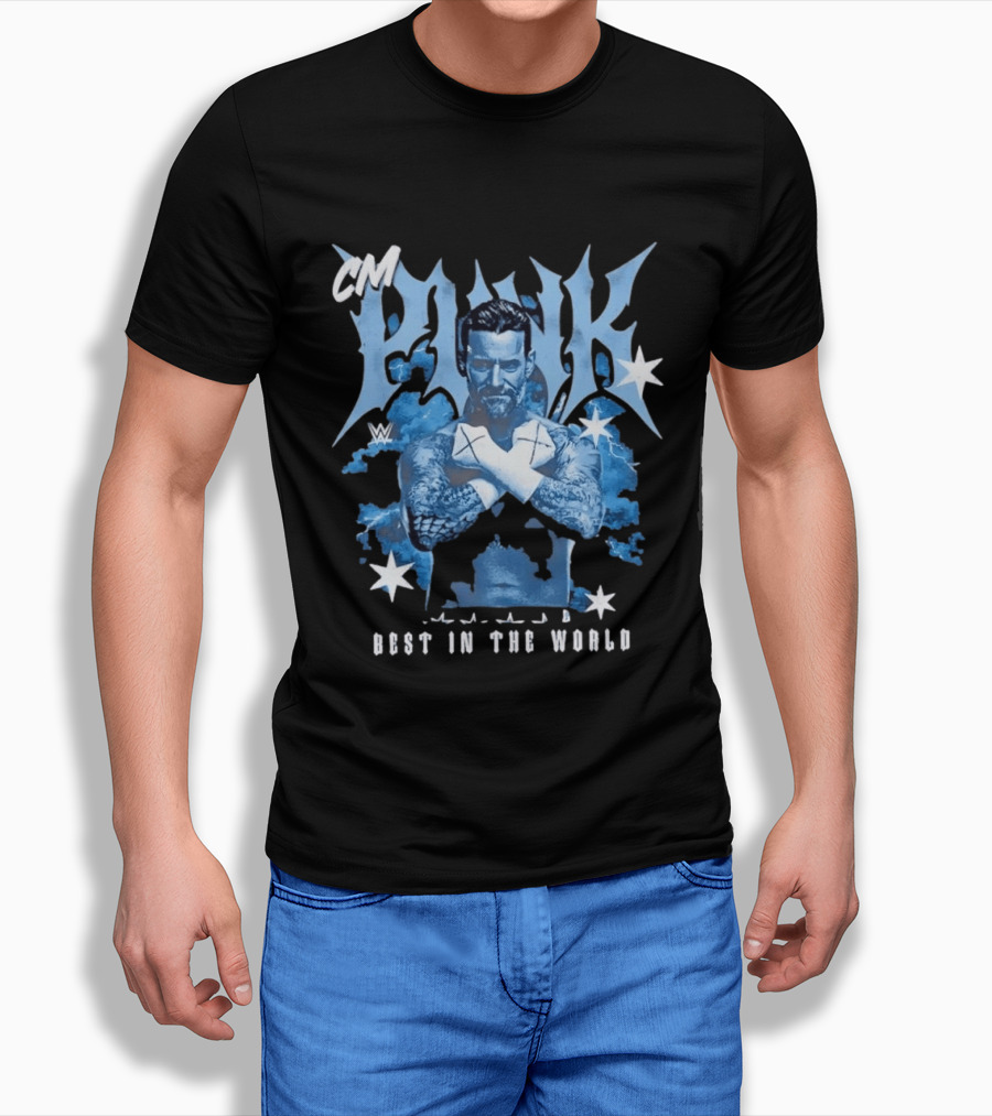 CM Punk WWE Best In The World Crossed Arms Blue Stars T-Shirt