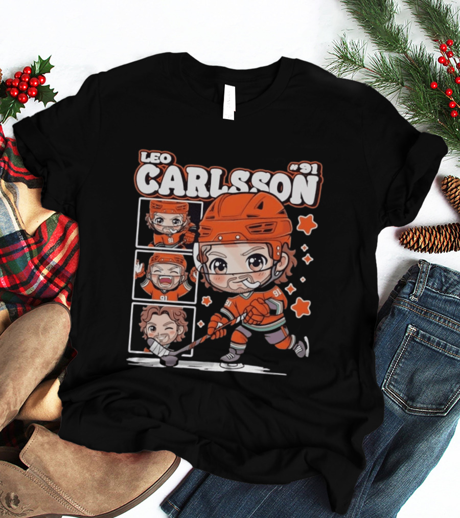 Leo Carlsson #91 Anaheim Ducks Chibi Anime Hockey T-Shirt