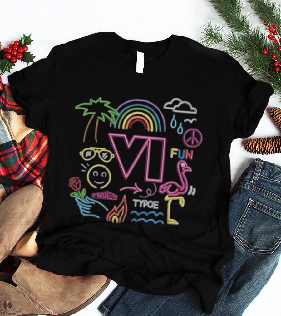 Neon Vice City VI Typoe Palm Flamingo Rainbow Fun Peace Tropical 2026 T-Shirt