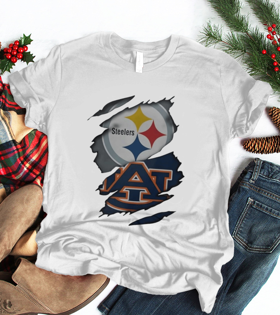 Pittsburgh Steelers Auburn Tigers Ripped Fabric Steelers A T-Shirt