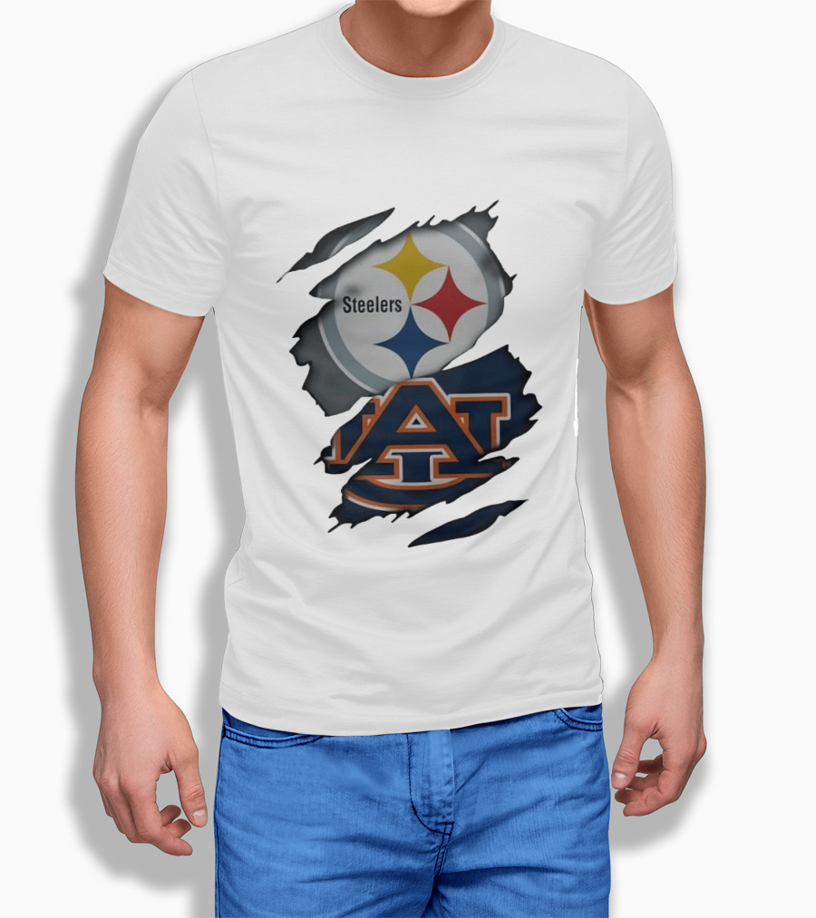 Pittsburgh Steelers Auburn Tigers Ripped Fabric Steelers A T-Shirt