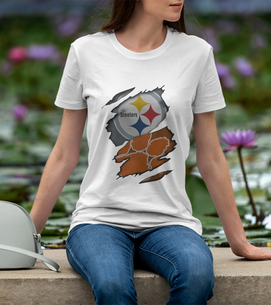 Pittsburgh Steelers Clemson Tigers Ripped Skin Fan Gear T-Shirt