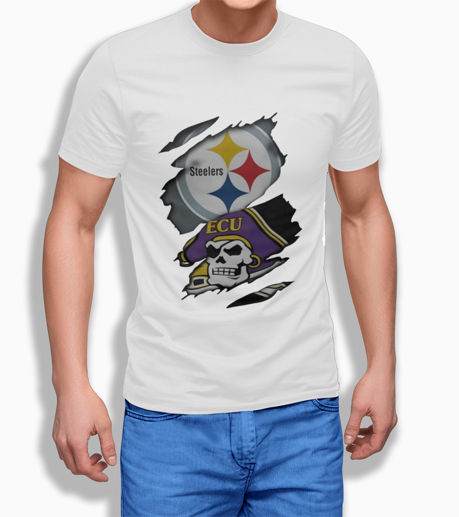 Pittsburgh Steelers And ECU Pirates Ripped T-Shirt