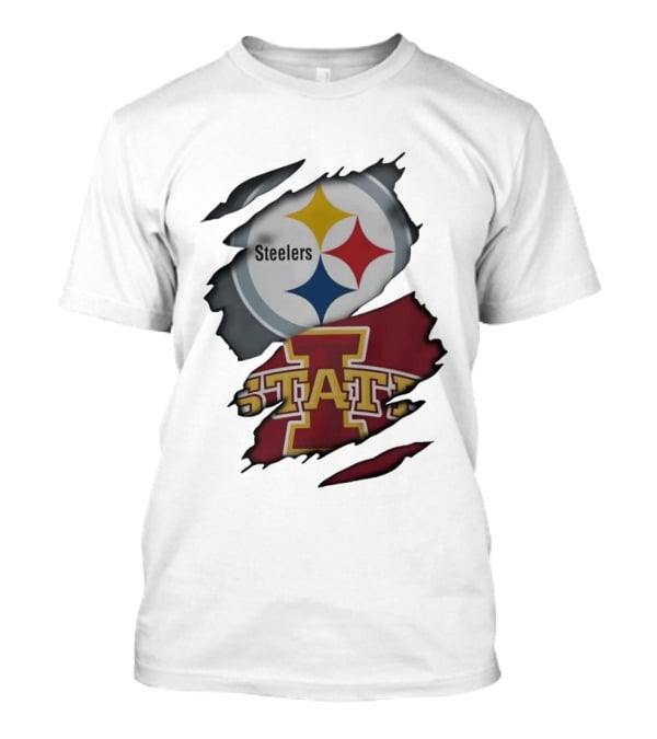 Pittsburgh Steelers Iowa State Cyclones Ripped Fabric Football Fandom Fusion T-Shirt