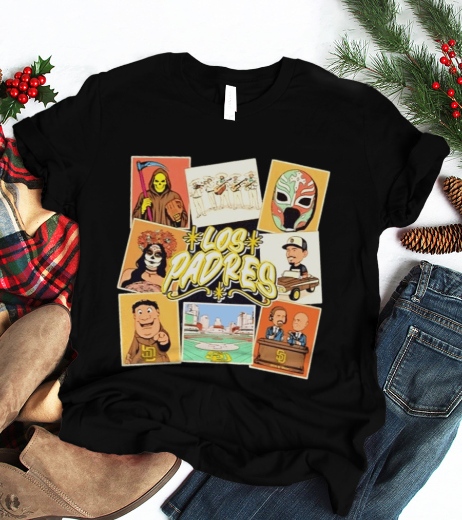 Los Padres San Diego Baseball Collage MLB Cartoon Characters T-Shirt