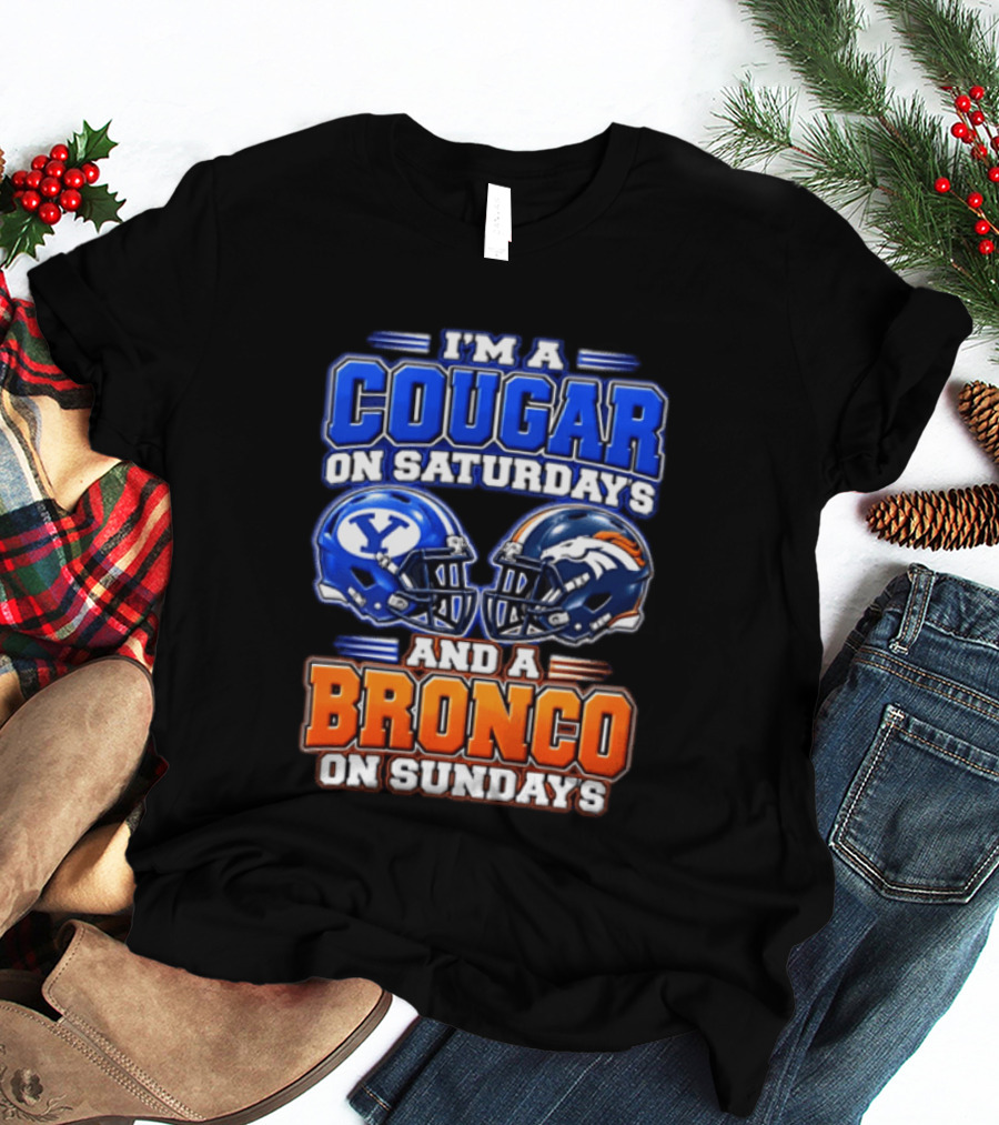 I'm A Cougar On Saturdays And A Bronco On Sundays Football Helmets T-Shirt