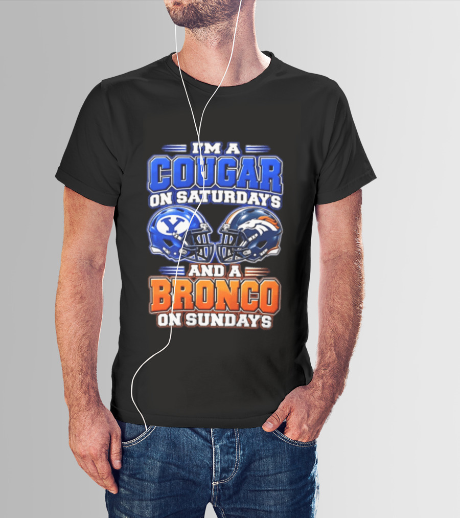 I'm A Cougar On Saturdays And A Bronco On Sundays Football Helmets T-Shirt