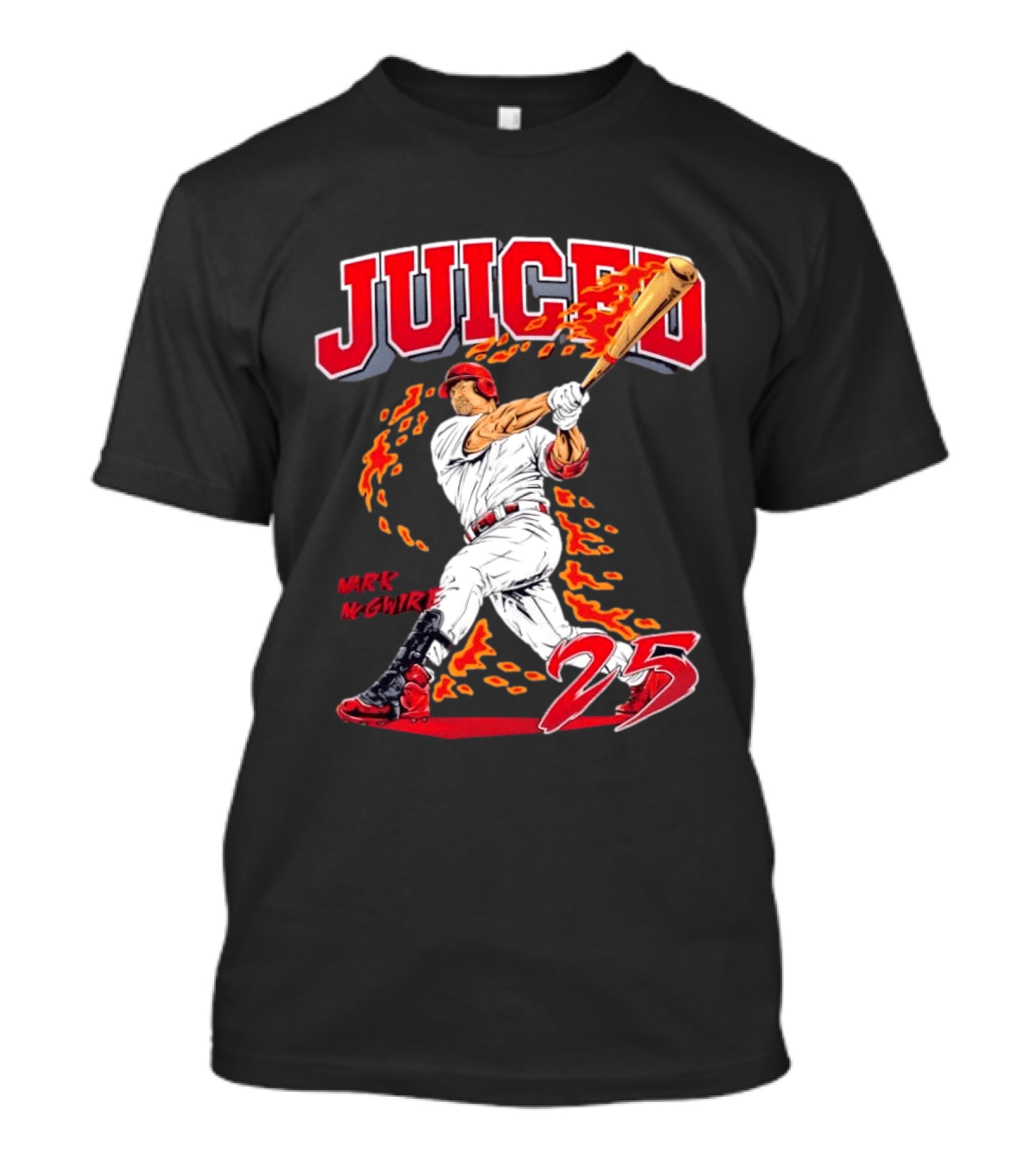 Mark McGwire Juiced 25 Baseball MLB Batting Flames T-Shirt