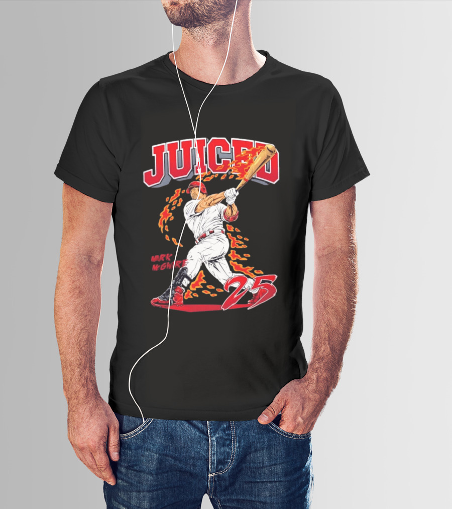 Mark McGwire Juiced 25 Baseball MLB Batting Flames T-Shirt