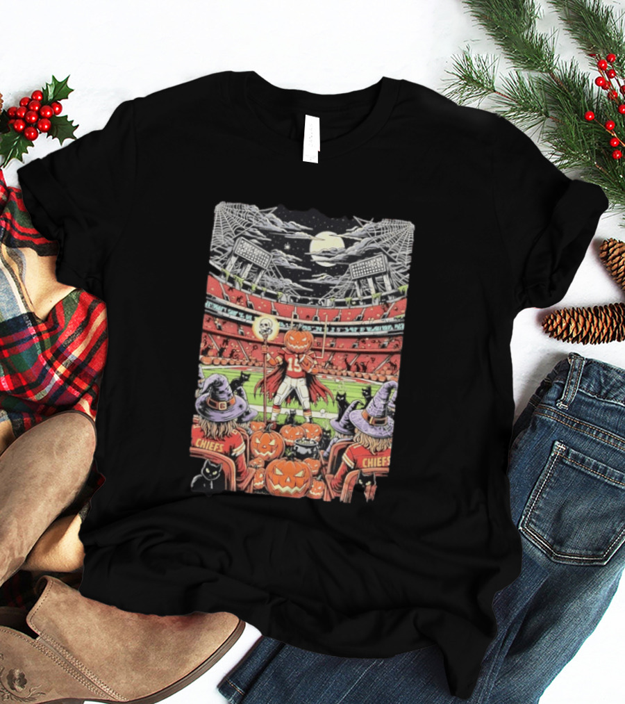 Kansas City Chiefs Halloween Stadium Pumpkins And Witches Scene T-Shirt