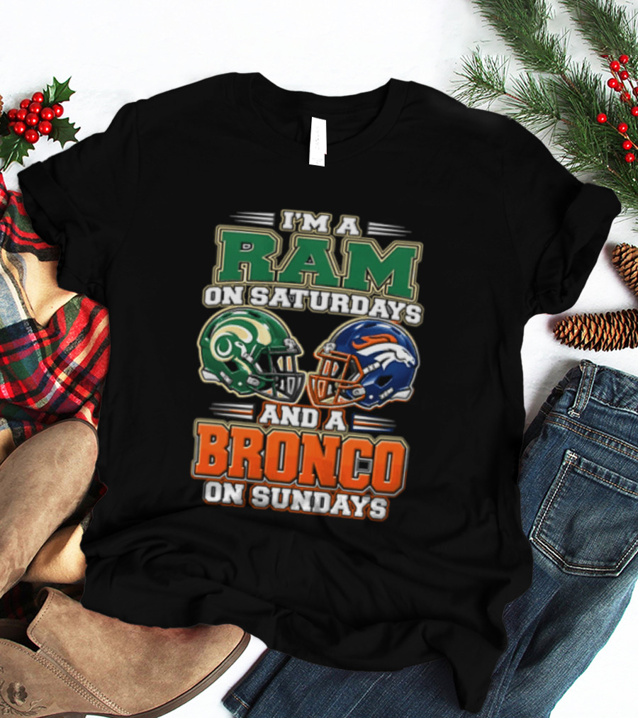I'm A Ram On Saturdays And A Bronco On Sundays Football Helmets T-Shirt