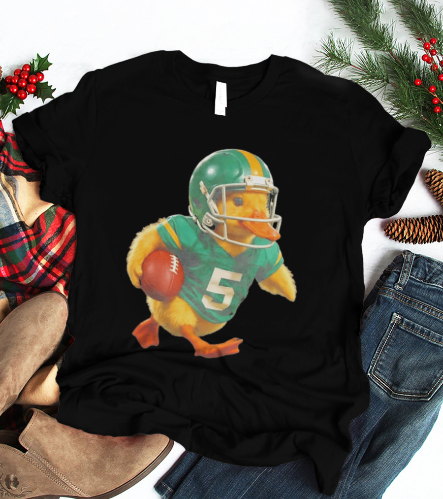 Yellow Duck Number 5 In Green Football Jersey With Helmet And Ball T-Shirt