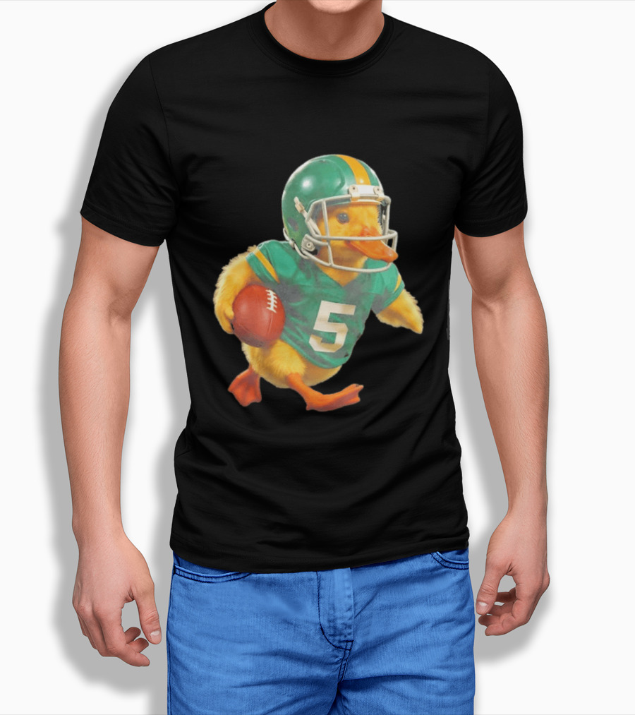 Yellow Duck Number 5 In Green Football Jersey With Helmet And Ball T-Shirt