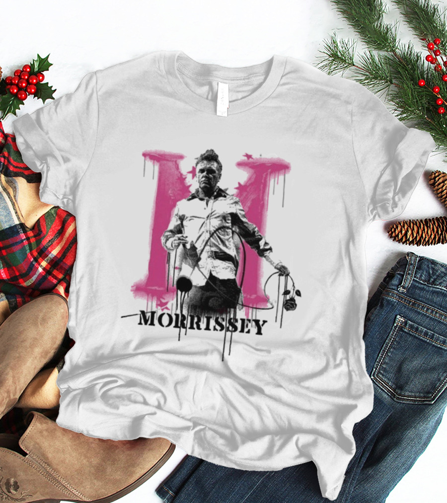 Morrissey M Graffiti Style Silhouette With Pink Dripping T-Shirt