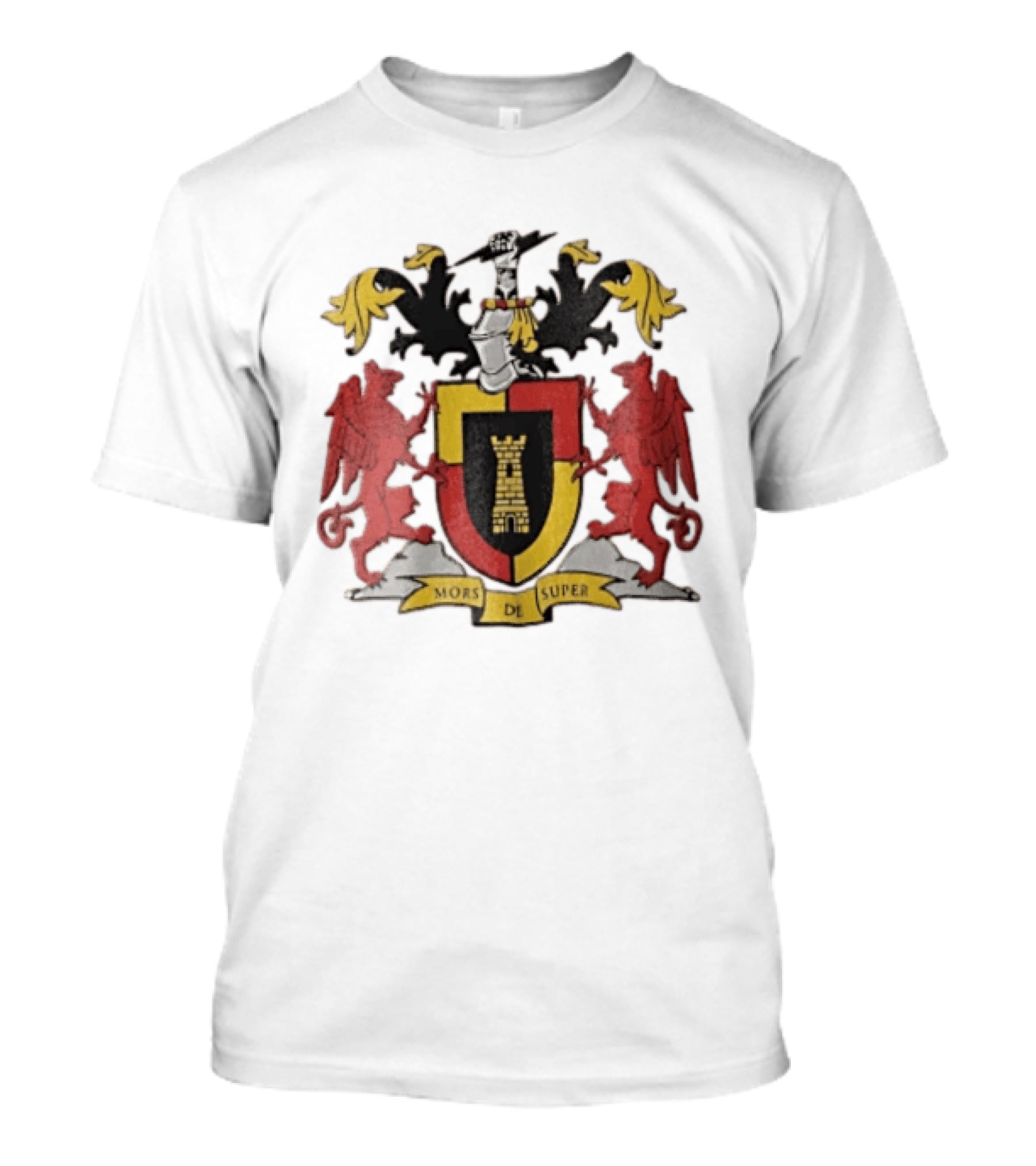 Mors De Super Medieval Coat Of Arms Crest With Tower And Lions T-Shirt