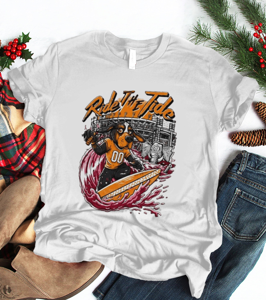 Tennessee Volunteers Ride The Tide Alabama Crimson Tide Surfing Rivalry T-Shirt