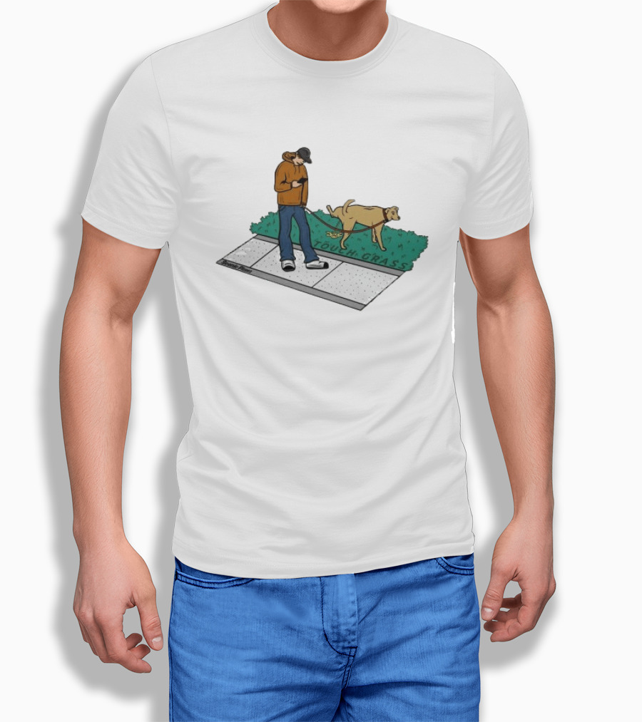 Touch Grass Urban Dog Walk Texting Pisser T-Shirt