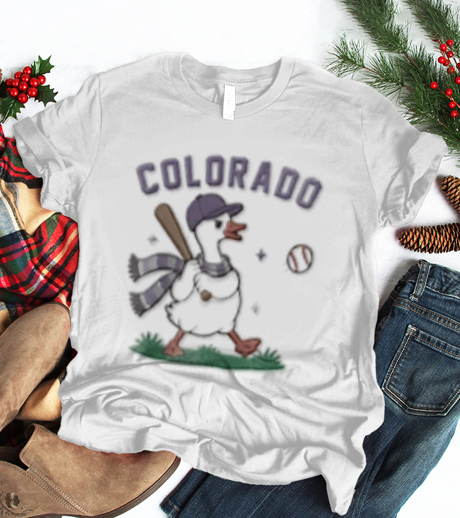 Colorado Goose Playing Baseball With Hat And Scarf T-Shirt