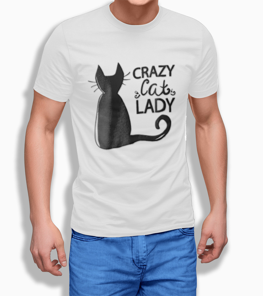 Crazy Cat Lady Black Cat Silhouette Sitting Tail T-Shirt