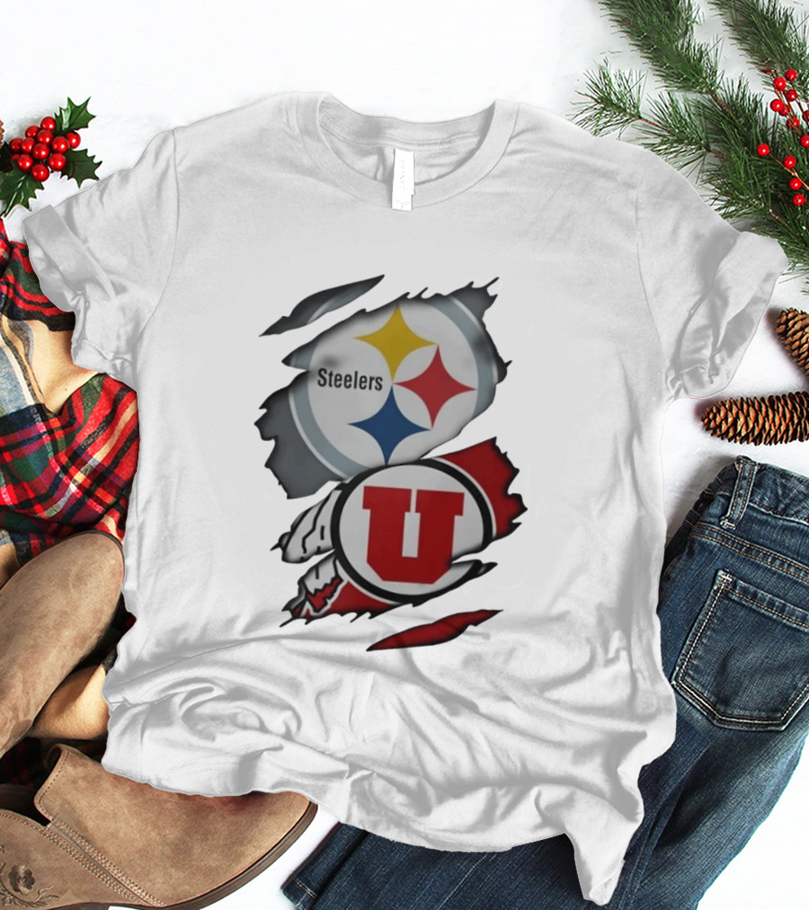Pittsburgh Steelers Utah Utes Ripped Skin Fan T-Shirt